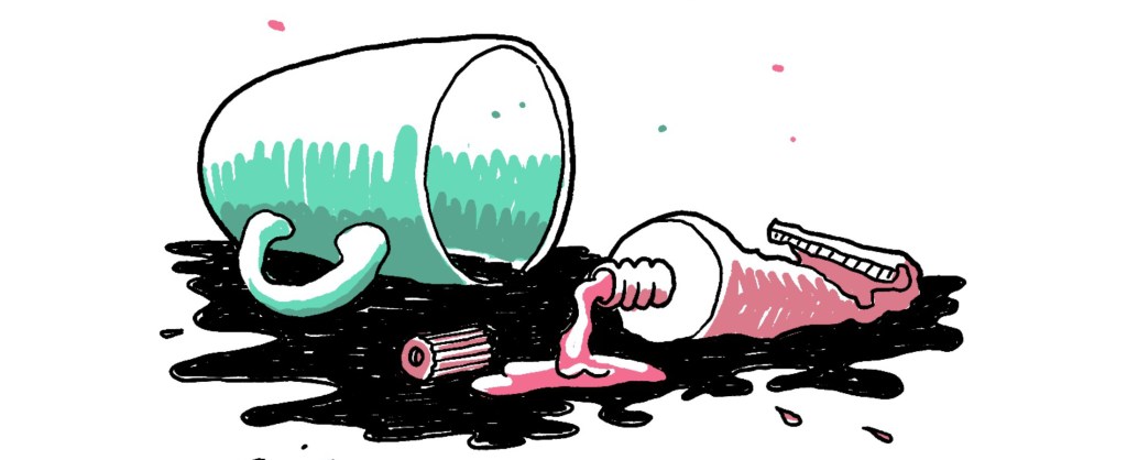 Kaffeetasse und Farbtube